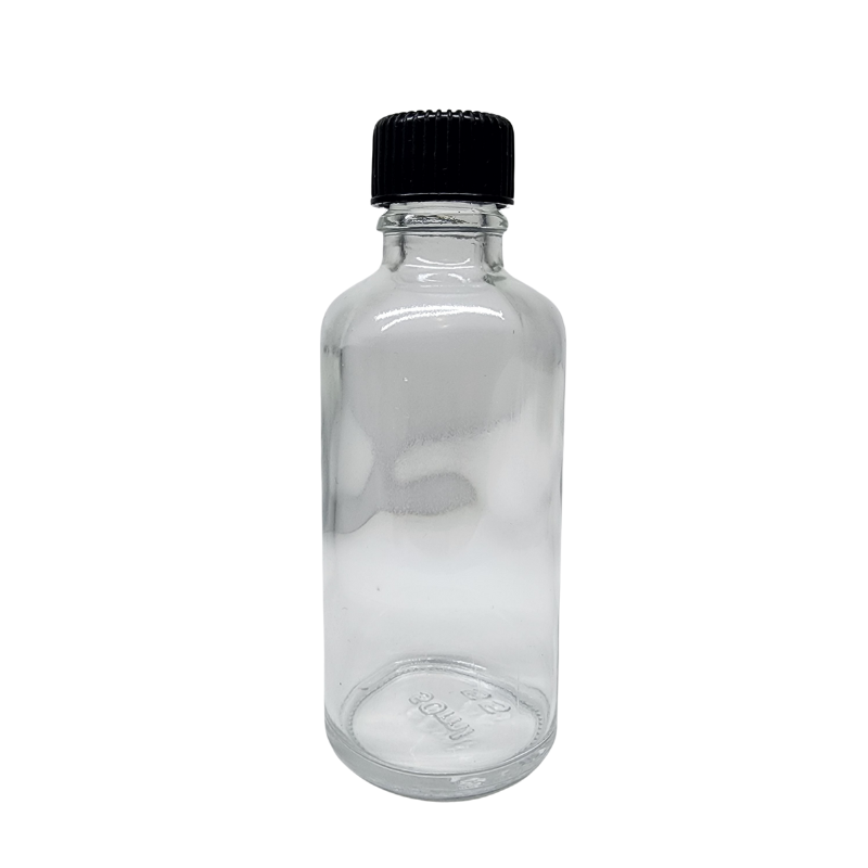 Clear Glass Aromatherapy Bottle 18mm Neck With Black Screw Cap