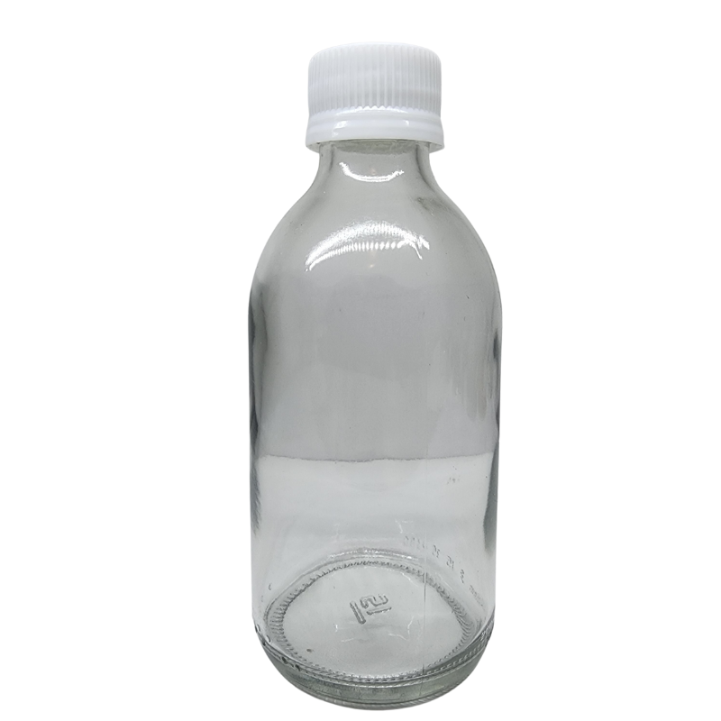 Clear Glass Generic Bottle With Tamper Proof Cap White (28mm Neck)